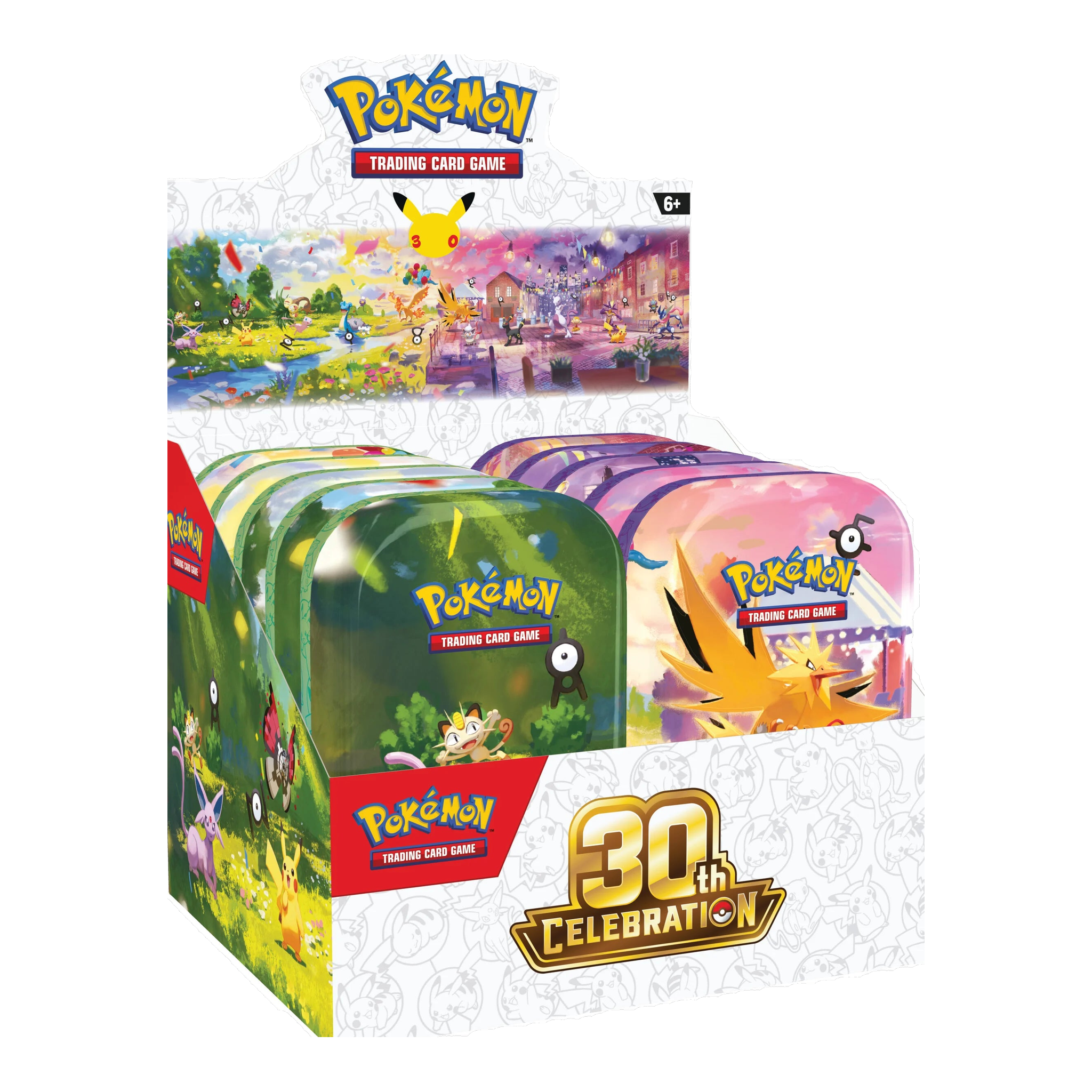 Pokémon TCG 30th Celebration Mini Tin Display containing 10 mini tins