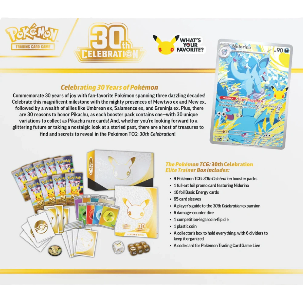 30th Celebration Elite Trainer Box contents with Nidorina promo