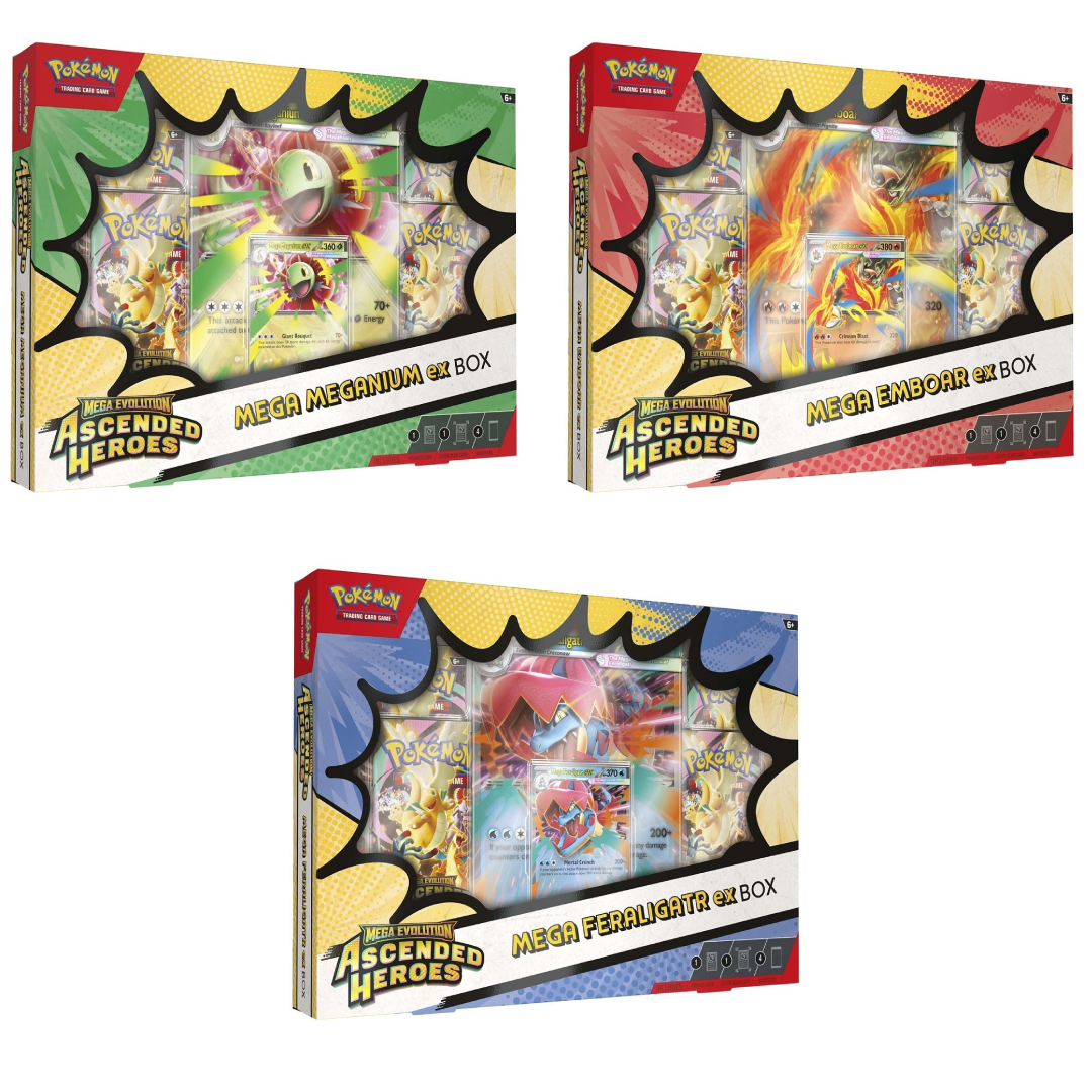 Pokémon TCG Ascended Heroes ex Box, all three versions side by side