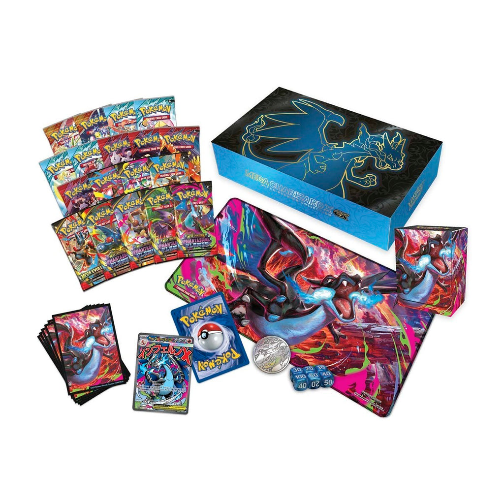 Mega Charizard X ex Ultra-Premium Collection contents laid out