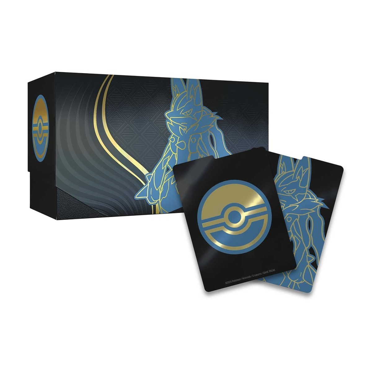 Mega Lucario Elite Trainer Box deck box and dice