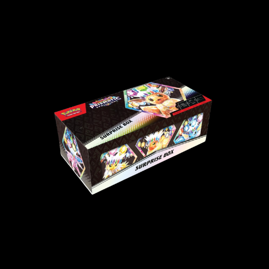 Prismatic Evolutions Surprise Collection Box contents